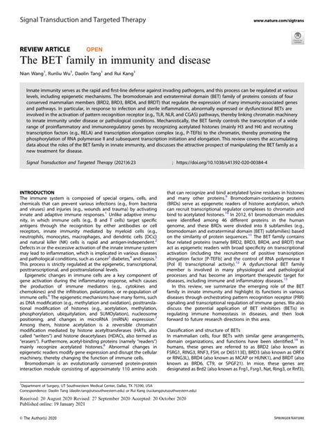 The BET family in immunity and disease .